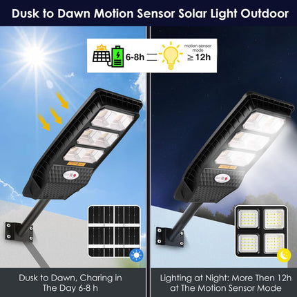 Gesto 180W Solar Street Light Outdoor with Motion Sensor, Remote & Pole | 432 LEDs, 2800 Lumens, 3 Modes, 8000mAh Battery, IP44 Waterproof, Dusk to Dawn Solar Lamp for Home, Wall, Pathway, Garden,Yard 