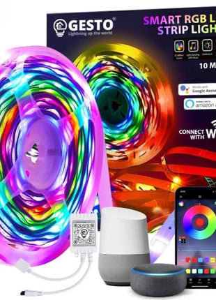 Gesto 600 LED Strip Lights with Adaptor - Music Sync RGB Lights with Alexa, Google & App Operated Waterproof Smart Light - Multicolor LED Lights for Home,Diwali,Christmas (10 Meter) 