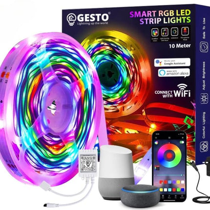 Gesto 600 LED Strip Lights with Adaptor - Music Sync RGB Lights with Alexa, Google & App Operated Waterproof Smart Light - Multicolor LED Lights for Home,Diwali,Christmas (10 Meter) 