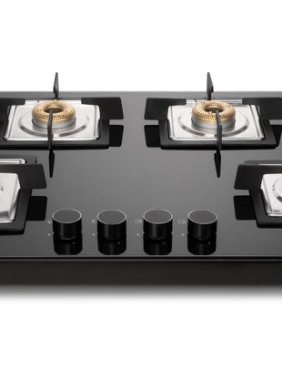 Glen 4 Burner Ultra Slim Auto Ignition Premium Gas Stove | 8 MM Toughened Glass Top | Black | Forged Brass Burners | Warranty 2 Years Standard (BH1074USBL75_1) 