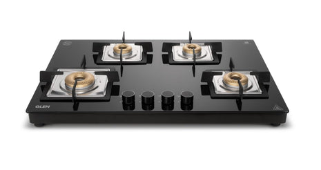 Glen 4 Burner Ultra Slim Auto Ignition Premium Gas Stove | 8 MM Toughened Glass Top | Black | Forged Brass Burners | Warranty 2 Years Standard (BH1074USBL75_1) 