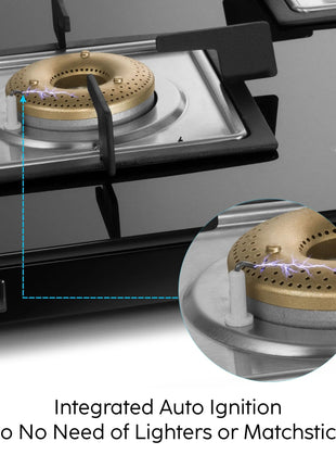 Glen 4 Burner Ultra Slim Auto Ignition Premium Gas Stove | 8 MM Toughened Glass Top | Black | Forged Brass Burners | Warranty 2 Years Standard (BH1074USBL75_1) 