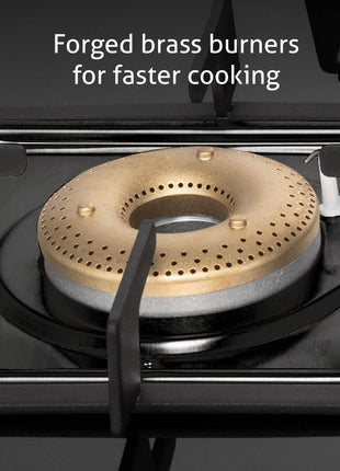 Glen 4 Burner Ultra Slim Auto Ignition Premium Gas Stove | 8 MM Toughened Glass Top | Black | Forged Brass Burners | Warranty 2 Years Standard (BH1074USBL75_1) 
