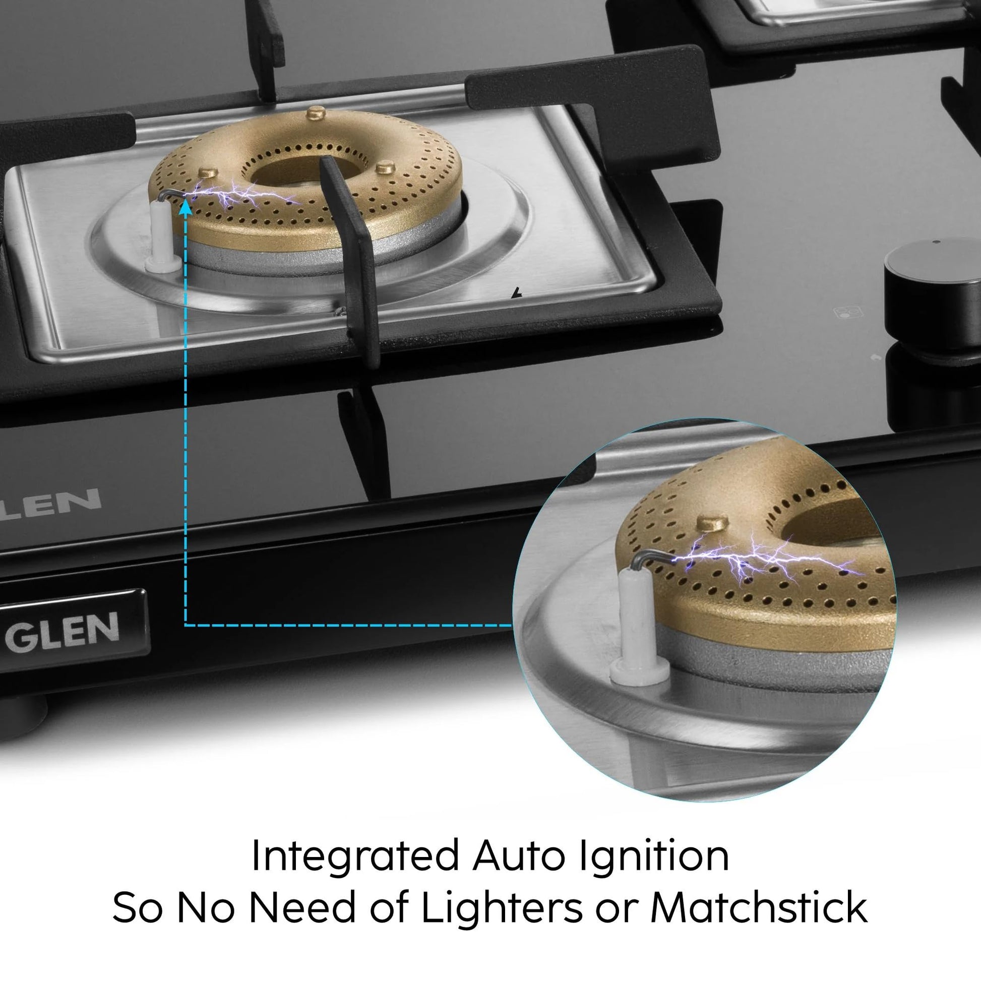 Glen 4 Burner Ultra Slim Auto Ignition Premium Gas Stove | 8 MM Toughened Glass Top | Black | Forged Brass Burners | Warranty 2 Years Standard (BH1074USBL75_1) 