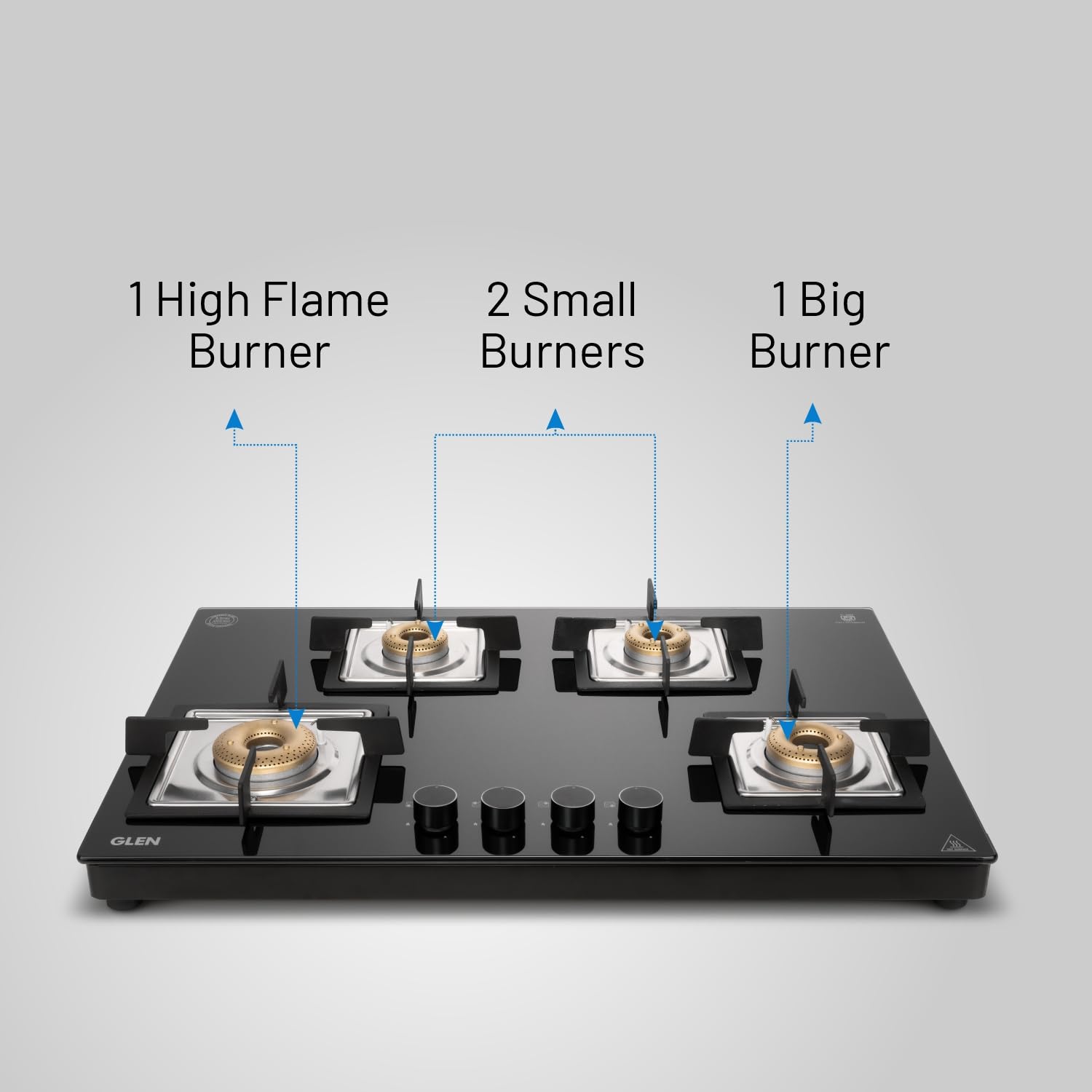 Glen 4 Burner Ultra Slim Auto Ignition Premium Gas Stove | 8 MM Toughened Glass Top | Black | Forged Brass Burners | Warranty 2 Years Standard (BH1074USBL75_1) 