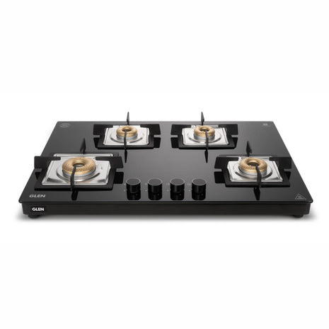 Glen 4 Burner Ultra Slim Free Standing Hob | 8 MM Toughened Glass Top | Black | Forged Brass Burners | Warranty 2 Years Standard | BH1074USBL75 