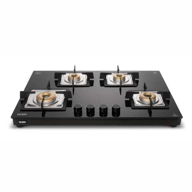 Glen 4 Burner Ultra Slim Free Standing Hob | 8 MM Toughened Glass Top | Black | Forged Brass Burners | Warranty 2 Years Standard | BH1074USBL75 