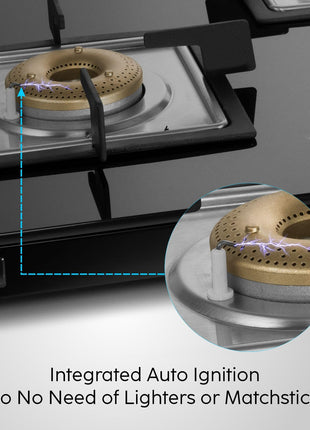 Glen 4 Burner Ultra Slim Free Standing Hob | 8 MM Toughened Glass Top | Black | Forged Brass Burners | Warranty 2 Years Standard | BH1074USBL75 