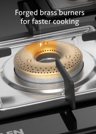 Glen 4 Burner Ultra Slim Free Standing Hob | 8 MM Toughened Glass Top | Black | Forged Brass Burners | Warranty 2 Years Standard | BH1074USBL75 