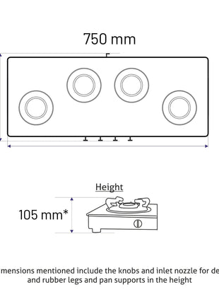 Glen 4 Burner Ultra Slim Free Standing Hob | 8 MM Toughened Glass Top | Black | Forged Brass Burners | Warranty 2 Years Standard | BH1074USBL75 