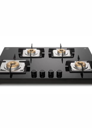 Glen 4 Burner Ultra Slim Free Standing Hob | 8 MM Toughened Glass Top | Black | Forged Brass Burners | Warranty 2 Years Standard | BH1074USBL75 