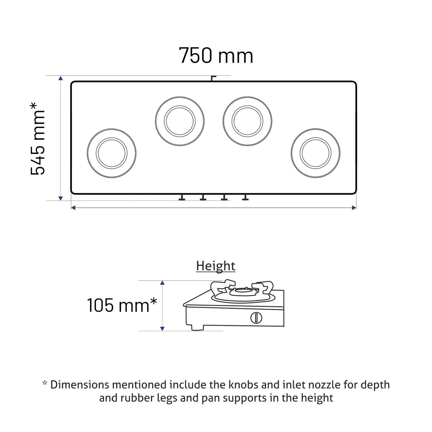 Glen 4 Burner Ultra Slim Free Standing Hob | 8 MM Toughened Glass Top | Black | Forged Brass Burners | Warranty 2 Years Standard | BH1074USBL75 