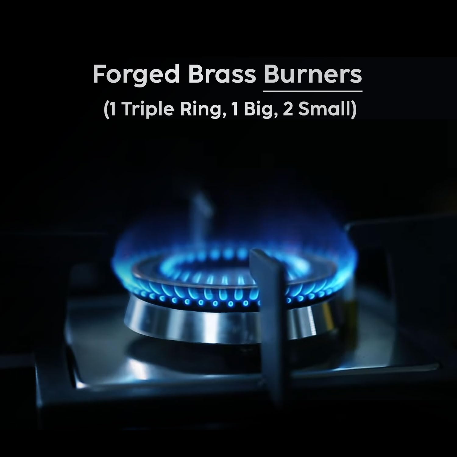 Glen Built-in Hob 4 Burner Gas Stove | Black Toughened Glass Top | Auto Ignition | Forged Brass Burners | Mini Triple Ring & Double Ring | 2-Year Warranty 