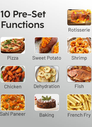 Glen Digital Air Fryer Oven for Home, 1800W, 10 Preset Menu Rotisserie, Electric Air Fryer Toaster Oven, Digital Display, Bake Roast Toast Defrost 12 Litre Digital Controls, Black (SA-3046DSS) 