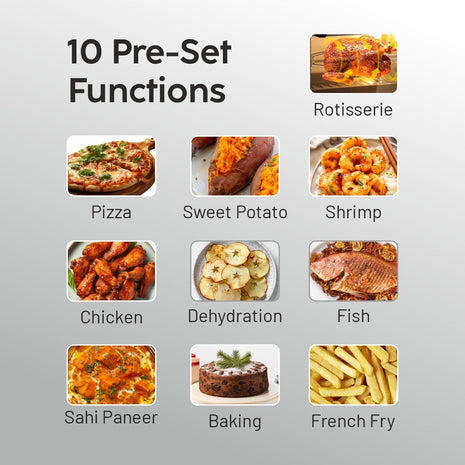 Glen Digital Air Fryer Oven for Home, 1800W, 10 Preset Menu Rotisserie, Electric Air Fryer Toaster Oven, Digital Display, Bake Roast Toast Defrost 12 Litre Digital Controls, Black (SA-3046DSS) 