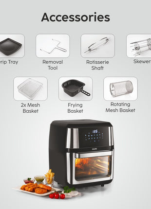 Glen Digital Air Fryer Oven for Home, 1800W, 10 Preset Menu Rotisserie, Electric Air Fryer Toaster Oven, Digital Display, Bake Roast Toast Defrost 12 Litre Digital Controls, Black (SA-3046DSS) 