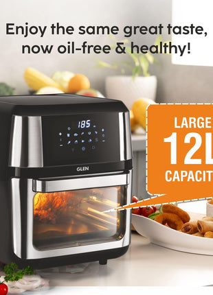Glen Digital Air Fryer Oven for Home, 1800W, 10 Preset Menu Rotisserie, Electric Air Fryer Toaster Oven, Digital Display, Bake Roast Toast Defrost 12 Litre Digital Controls, Black (SA-3046DSS) 