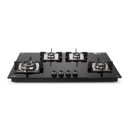 Glen Hob 4 Burner Gas Stove Auto Ignition Built In Hob | 8 MM Toughened Glass Black | Forged brass burners with double-ring Flames | Gas Stove Warranty 2 Years Standard & 5 Years Glass 1094XLSQHTDBTR 