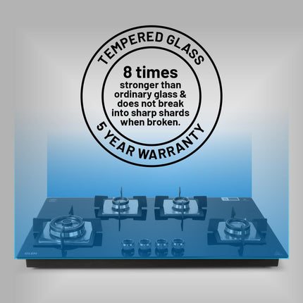 Glen Hob 4 Burner Gas Stove Auto Ignition Built In Hob | 8 MM Toughened Glass Black | Forged brass burners with double-ring Flames | Gas Stove Warranty 2 Years Standard & 5 Years Glass 1094XLSQHTDBTR 