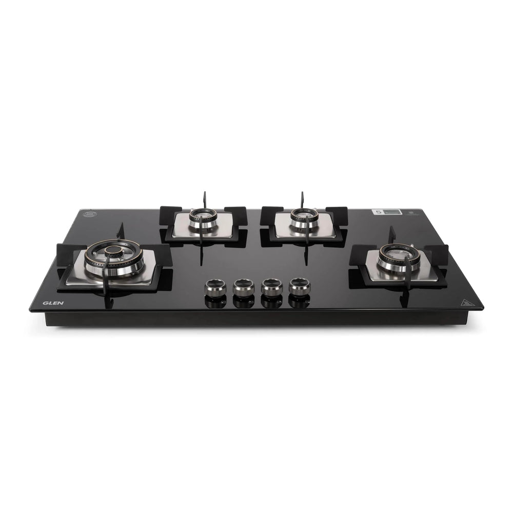 Glen Hob 4 Burner Gas Stove Auto Ignition Built In Hob | 8 MM Toughened Glass Black | Forged brass burners with double-ring Flames | Gas Stove Warranty 2 Years Standard & 5 Years Glass 1094XLSQHTDBTR price under 20000