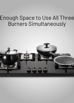 Glen Hob 4 Burner Gas Stove Auto Ignition Built In Hob | 8 MM Toughened Glass Black | Forged brass burners with double-ring Flames | Gas Stove Warranty 2 Years Standard & 5 Years Glass 1094XLSQHTDBTR 
