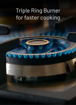 Glen Hob 4 Burner Gas Stove Auto Ignition Built In Hob | 8 MM Toughened Glass Black | Forged brass burners with double-ring Flames | Gas Stove Warranty 2 Years Standard & 5 Years Glass 1094XLSQHTDBTR 