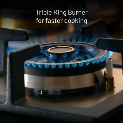 Glen Hob 4 Burner Gas Stove Auto Ignition Built In Hob | 8 MM Toughened Glass Black | Forged brass burners with double-ring Flames | Gas Stove Warranty 2 Years Standard & 5 Years Glass 1094XLSQHTDBTR 