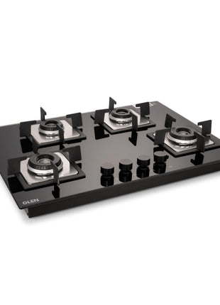 Glen Hob 4 Burner Gas Stove Hob Top | Built-In Hob Auto Ignition | 8 MM Thick Toughened Glass Black | Italian Burner with Double Ring Flame |Gas Stove 4 Burner Warranty 2 Years Standard 1074SQHTIN70 