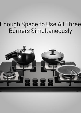 Glen Hob 4 Burner Gas Stove Hob Top | Built-In Hob Auto Ignition | 8 MM Thick Toughened Glass Black | Italian Burner with Double Ring Flame |Gas Stove 4 Burner Warranty 2 Years Standard 1074SQHTIN70 