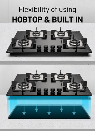 Glen Hob 4 Burner Gas Stove Hob Top | Built-In Hob Auto Ignition | 8 MM Thick Toughened Glass Black | Italian Burner with Double Ring Flame |Gas Stove 4 Burner Warranty 2 Years Standard 1074SQHTIN70 