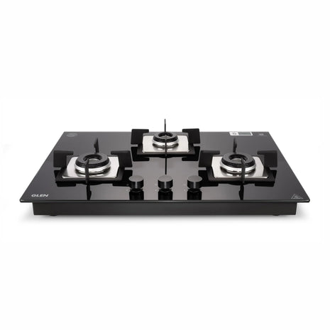Glen Hob Top 3 Burner Built In Hob In Glass Hob Gas Stove 3 Burner Auto Ignition | 8 MM Toughened Glass | Italian Burner with Double Ring Flame Warranty 2 Years Standard (1073 SQ HT IN 70) 