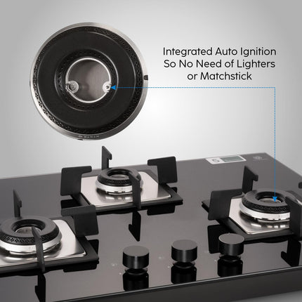 Glen Hob Top 3 Burner Built In Hob In Glass Hob Gas Stove 3 Burner Auto Ignition | 8 MM Toughened Glass | Italian Burner with Double Ring Flame Warranty 2 Years Standard (1073 SQ HT IN 70) 