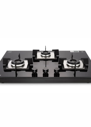 Glen Hob Top 3 Burner Built In Hob In Glass Hob Gas Stove 3 Burner Auto Ignition | 8 MM Toughened Glass | Italian Burner with Double Ring Flame Warranty 2 Years Standard (1073 SQ HT IN 70) 