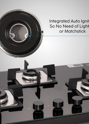 Glen Hob Top 3 Burner Built In Hob In Glass Hob Gas Stove 3 Burner Auto Ignition | 8 MM Toughened Glass | Italian Burner with Double Ring Flame Warranty 2 Years Standard (1073 SQ HT IN 70) 
