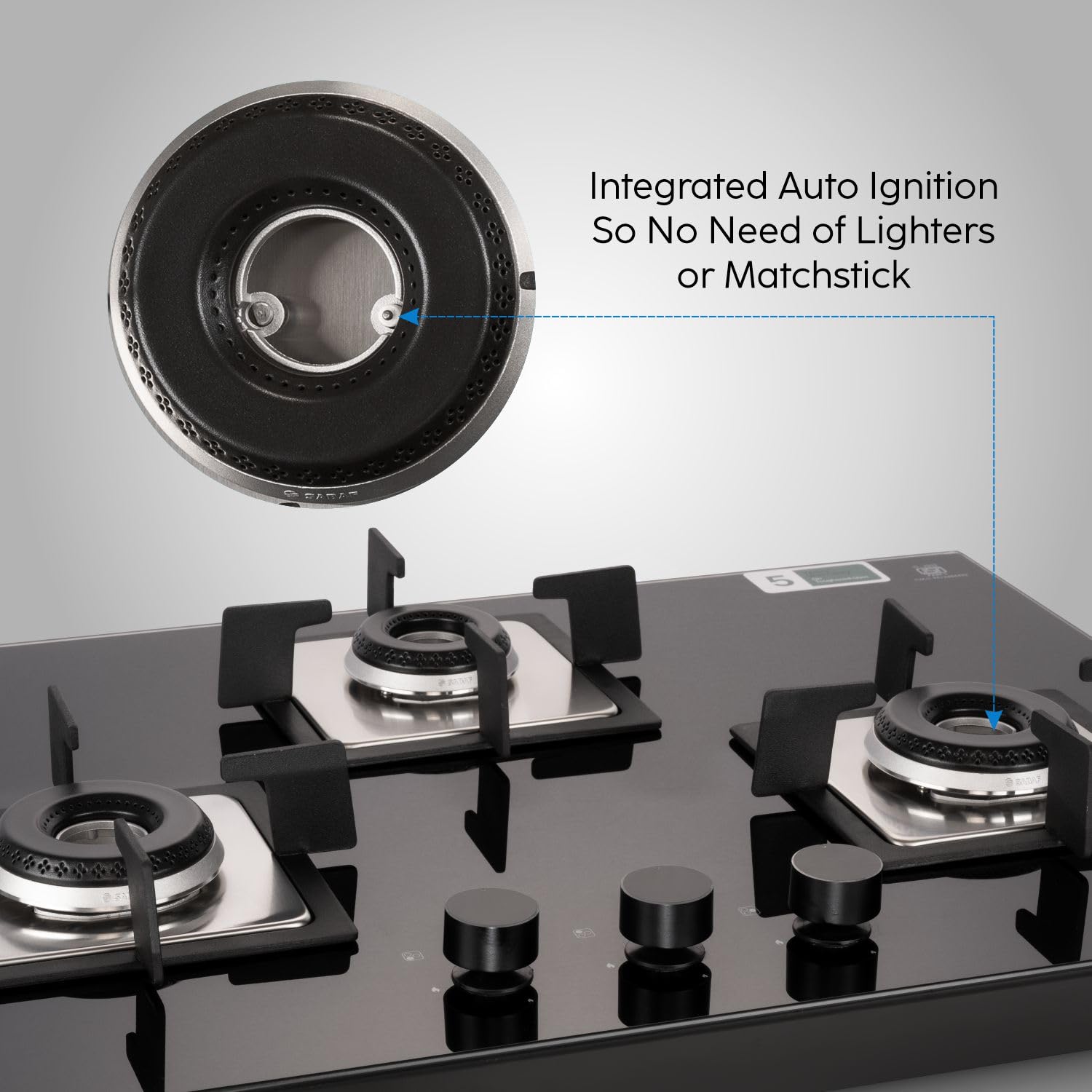 Glen Hob Top 3 Burner Built In Hob In Glass Hob Gas Stove 3 Burner Auto Ignition | 8 MM Toughened Glass | Italian Burner with Double Ring Flame Warranty 2 Years Standard (1073 SQ HT IN 70) 