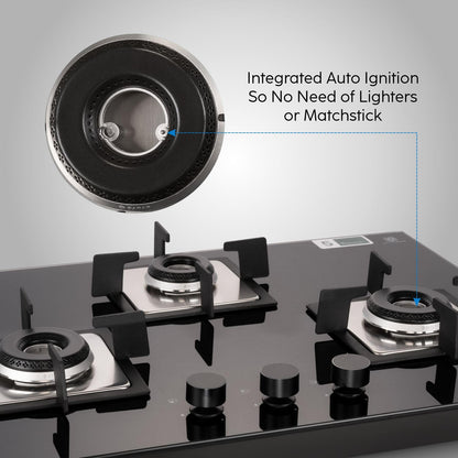 Glen Hob Top 3 Burner Built In Hob In Glass Hob Gas Stove 3 Burner Auto Ignition | 8 MM Toughened Glass | Italian Burner with Double Ring Flame Warranty 2 Years Standard (1073 SQ HT IN 70) 