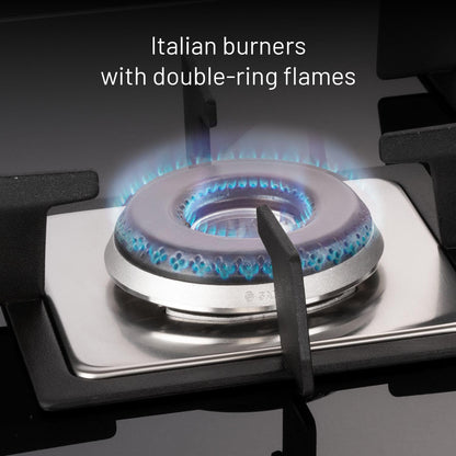 Glen Hob Top 3 Burner Built In Hob In Glass Hob Gas Stove 3 Burner Auto Ignition | 8 MM Toughened Glass | Italian Burner with Double Ring Flame Warranty 2 Years Standard (1073 SQ HT IN 70) 
