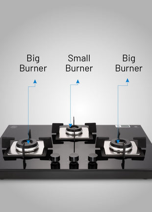 Glen Hob Top 3 Burner Built In Hob In Glass Hob Gas Stove 3 Burner Auto Ignition | 8 MM Toughened Glass | Italian Burner with Double Ring Flame Warranty 2 Years Standard (1073 SQ HT IN 70) 