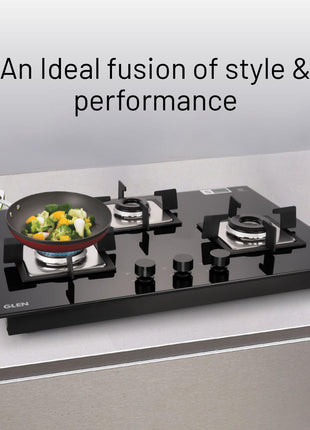 Glen Hob Top 3 Burner Built In Hob In Glass Hob Gas Stove 3 Burner Auto Ignition | 8 MM Toughened Glass | Italian Burner with Double Ring Flame Warranty 2 Years Standard (1073 SQ HT IN 70) 