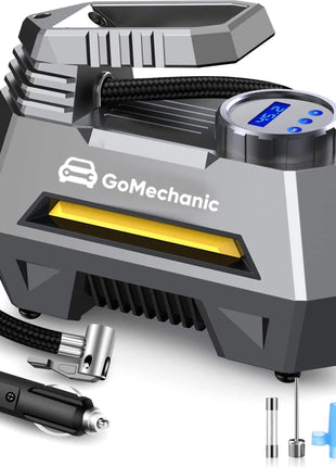 GoMechanic Digital Tyre Inflator for Car - 150 psi, 12V DC Portable Air Pump/Compressor with Digital Tyre Pressure Gauge, Suitable for Bikes, Bicycles or Any Inflatable With LED Light (Gusto T2) 