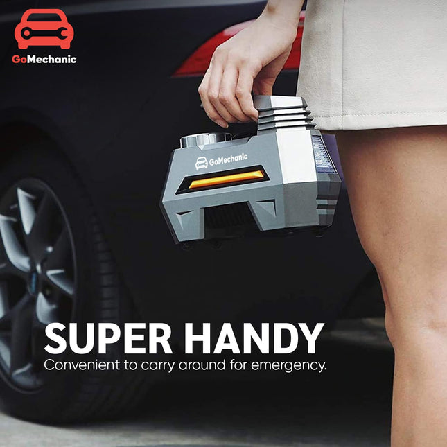 GoMechanic Digital Tyre Inflator for Car - 150 psi, 12V DC Portable Air Pump/Compressor with Digital Tyre Pressure Gauge, Suitable for Bikes, Bicycles or Any Inflatable With LED Light (Gusto T2) 