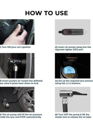 GoMechanic Digital Tyre Inflator for Car - 150 psi, 12V DC Portable Air Pump/Compressor with Digital Tyre Pressure Gauge, Suitable for Bikes, Bicycles or Any Inflatable With LED Light (Gusto T2) 