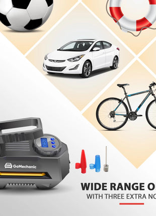 GoMechanic Digital Tyre Inflator for Car - 150 psi, 12V DC Portable Air Pump/Compressor with Digital Tyre Pressure Gauge, Suitable for Bikes, Bicycles or Any Inflatable With LED Light (Gusto T2) 