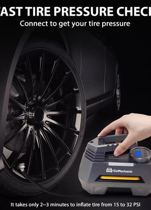 GoMechanic Digital Tyre Inflator for Car - 150 psi, 12V DC Portable Air Pump/Compressor with Digital Tyre Pressure Gauge, Suitable for Bikes, Bicycles or Any Inflatable With LED Light (Gusto T2) 
