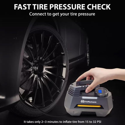 GoMechanic Digital Tyre Inflator for Car - 150 psi, 12V DC Portable Air Pump/Compressor with Digital Tyre Pressure Gauge, Suitable for Bikes, Bicycles or Any Inflatable With LED Light (Gusto T2) 