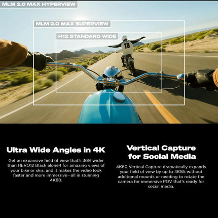 GoPro HERO12 Waterproof Action Camera with Front & Rear LCD Screens, 5.3K60 Ultra HD Video, HyperSmooth 6.0 + AutoBoost, Live Streaming with Enduro Battery (1-Yr International + 1-Yr India Warranty) 