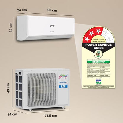 Godrej 1.5 Ton 3 Star, 5 Years Comprehensive Warranty, 5-In-1 Convertible Cooling, Inverter Split AC (Copper, 2025 Model, Heavy duty cooling at 52 °C, AC1.5T EI 18P3T WZT 3S, White) 