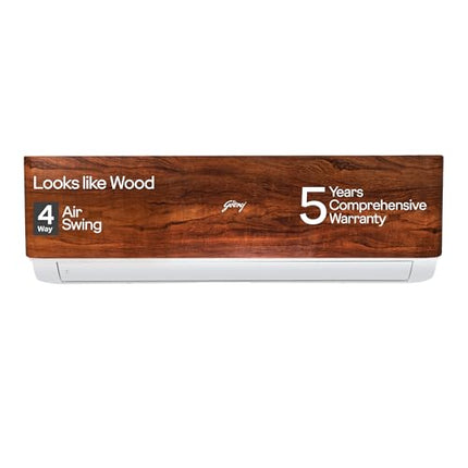 Godrej 1.5 Ton 3 Star, 5 Years Comprehensive Warranty, 5-In-1 Convertible Cooling, Wood Finish, Inverter Split AC (Copper, 4 Way Air Swing, AC 1.5T SIC 18VTC3 WYB TK, Teak Wood) 