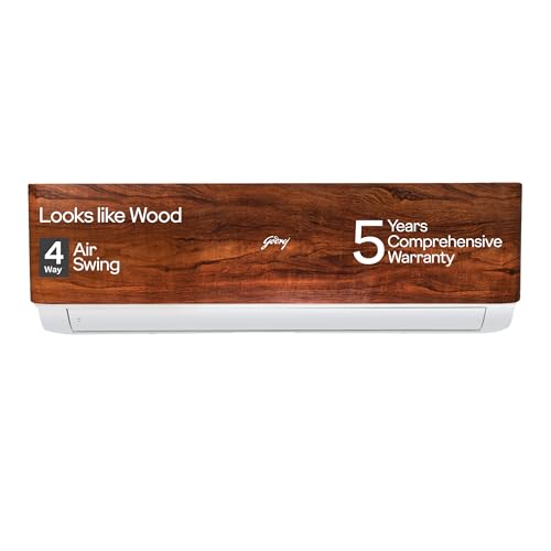 Godrej 1.5 Ton 3 Star, 5 Years Comprehensive Warranty, 5-In-1 Convertible Cooling, Wood Finish, Inverter Split AC (Copper, 4 Way Air Swing, AC 1.5T SIC 18VTC3 WYB TK, Teak Wood) 
