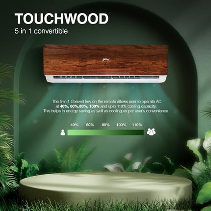 Godrej 1.5 Ton 3 Star, 5 Years Comprehensive Warranty, 5-In-1 Convertible Cooling, Wood Finish, Inverter Split AC (Copper, 4 Way Air Swing, AC 1.5T SIC 18VTC3 WYB TK, Teak Wood) 